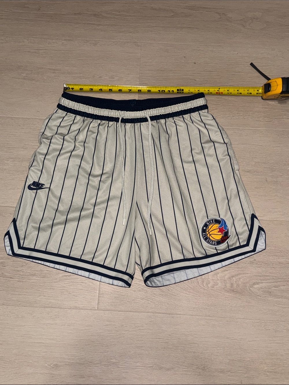 Nike White Basketball Shorts with Navy Pinstripes - Picture 3 of 5